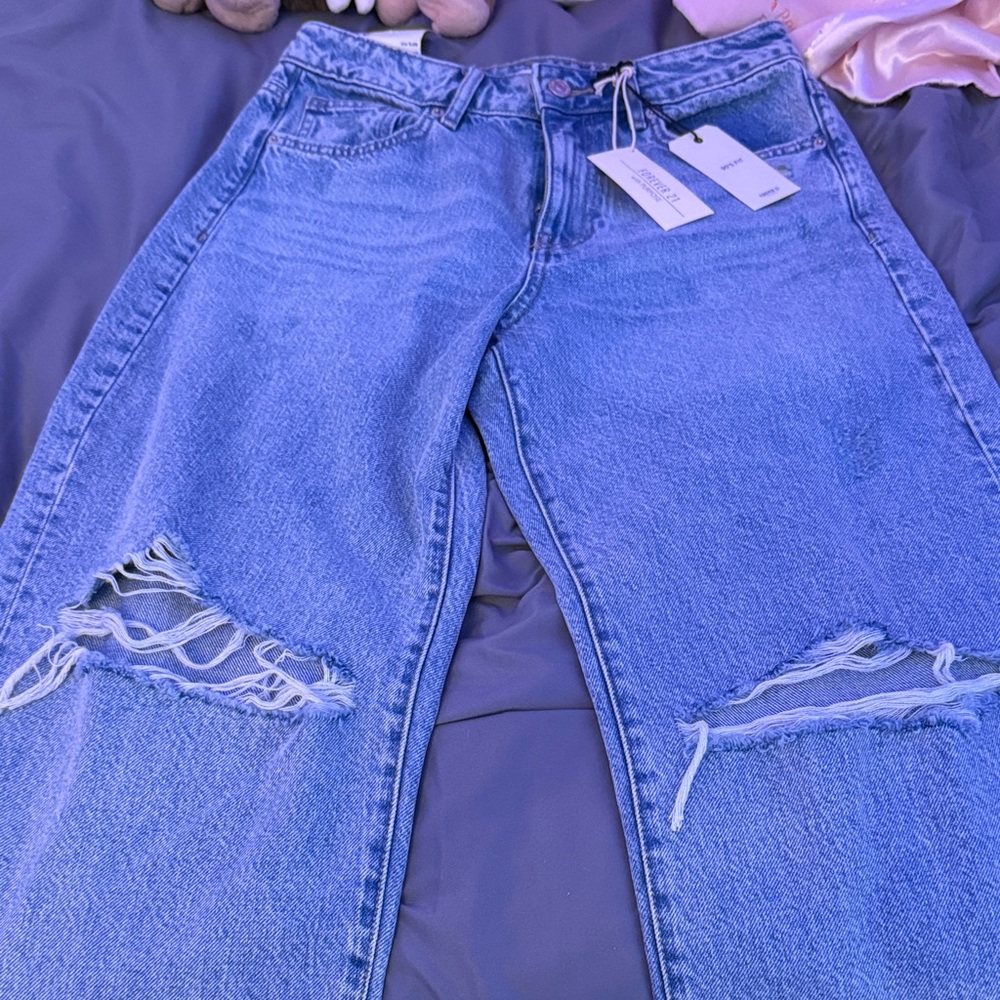 Forever 21 Light Blue Ripped Boyfriend Jeans